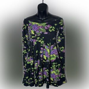 Betsey Johnson punk label 1980s dress off shoulder babydoll floral mini